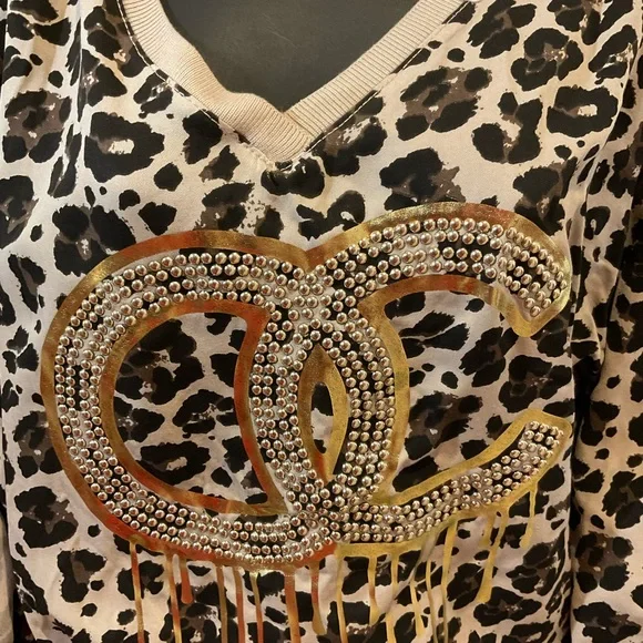 Leopard Print Blouse with Gold Accents - Picture 2 of 8